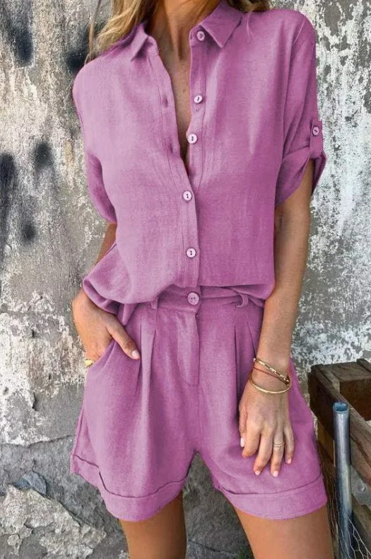 Dixie - Conjunto de Blusa de Manga Corta Con Botones en la Parte Delantera