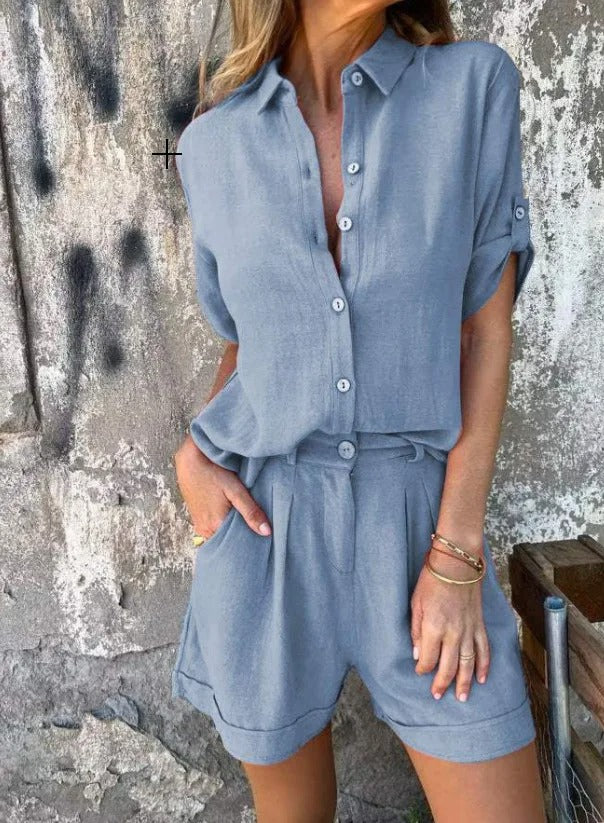 Dixie - Conjunto de Blusa de Manga Corta Con Botones en la Parte Delantera