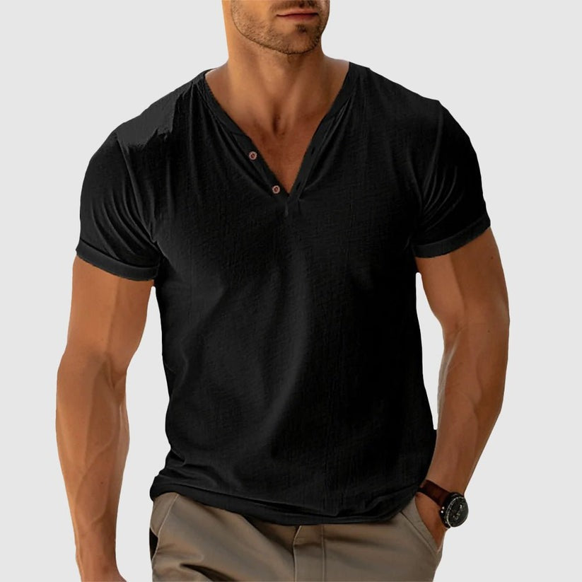 Eligio | Camiseta Henley de Punto Manga Corta