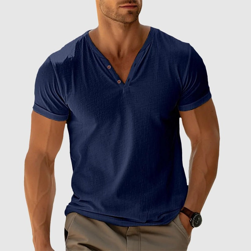 Eligio | Camiseta Henley de Punto Manga Corta
