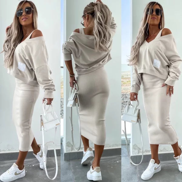Latasha | Conjunto de Vestido midi de Manga Larga con Cuello en V