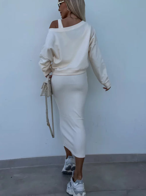Latasha | Conjunto de Vestido midi de Manga Larga con Cuello en V