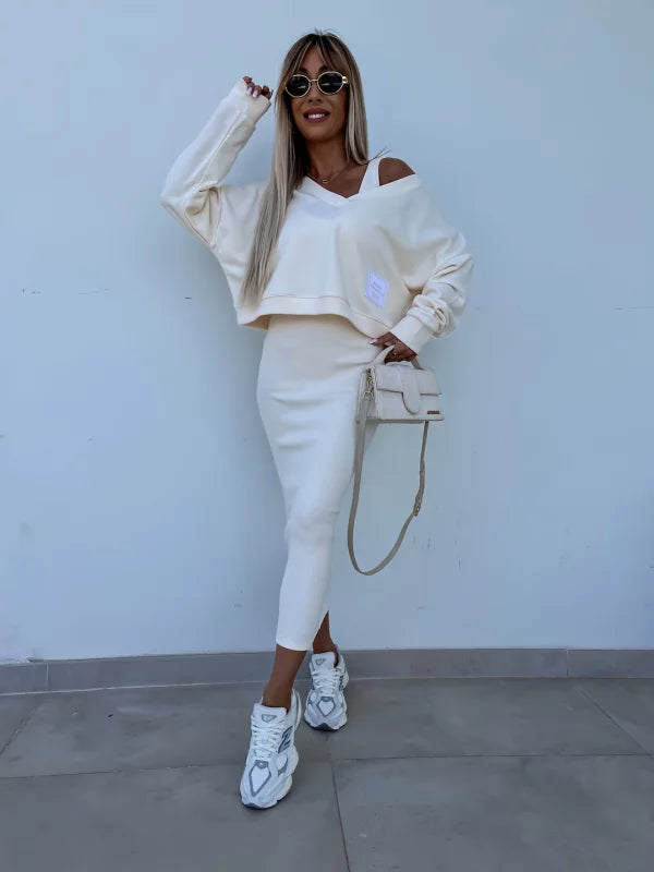 Latasha | Conjunto de Vestido midi de Manga Larga con Cuello en V