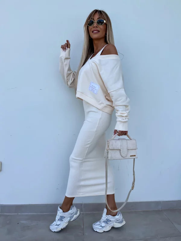Latasha | Conjunto de Vestido midi de Manga Larga con Cuello en V
