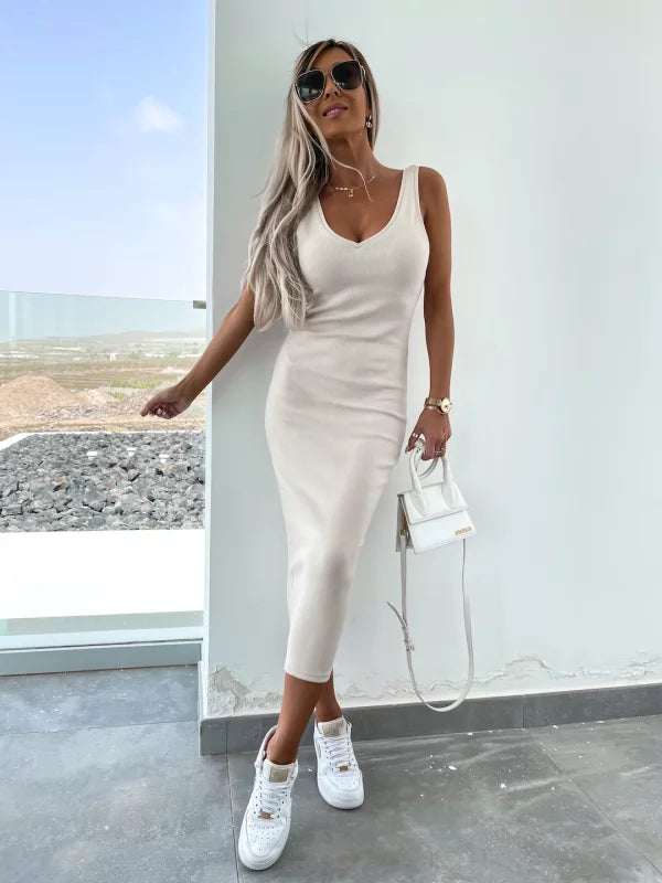 Latasha | Conjunto de Vestido midi de Manga Larga con Cuello en V