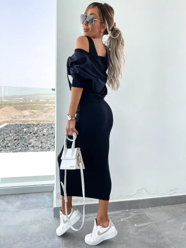 Latasha | Conjunto de Vestido midi de Manga Larga con Cuello en V