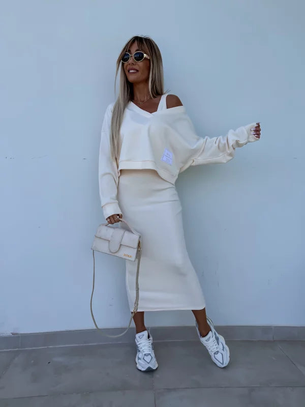 Latasha | Conjunto de Vestido midi de Manga Larga con Cuello en V