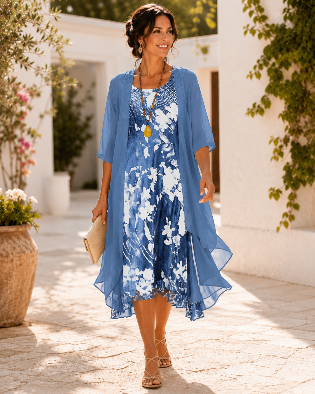 Willina | Vestido Midi Floral de Gasa Dos Piezas