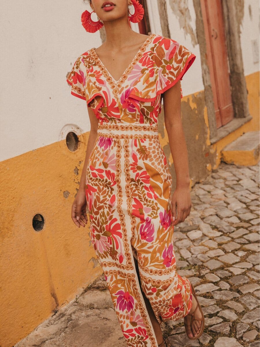 Dagmar | Vestido Largo Con Estampado Floral Y Mangas Con Volantes