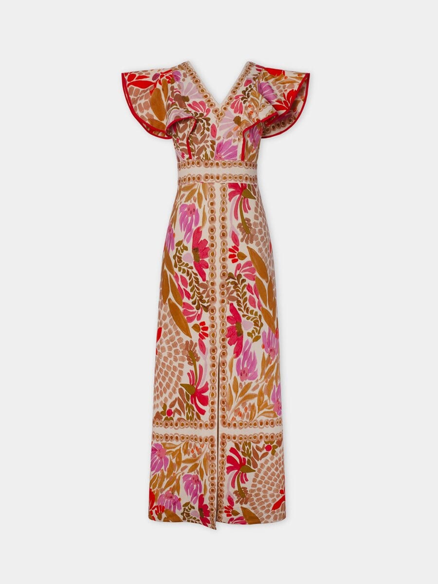 Dagmar | Vestido Largo Con Estampado Floral Y Mangas Con Volantes