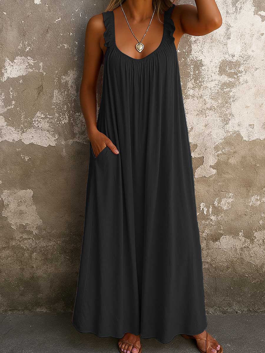 Nadjaa | Vestido Largo Fluido Con Tirantes De Volantes