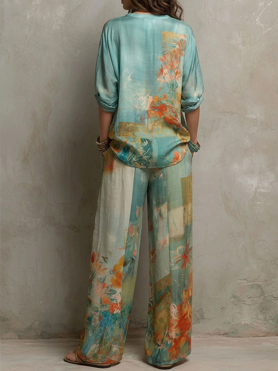 Chiaran  | Conjunto de dos Piezas con Estampado Floral y Cuello en V