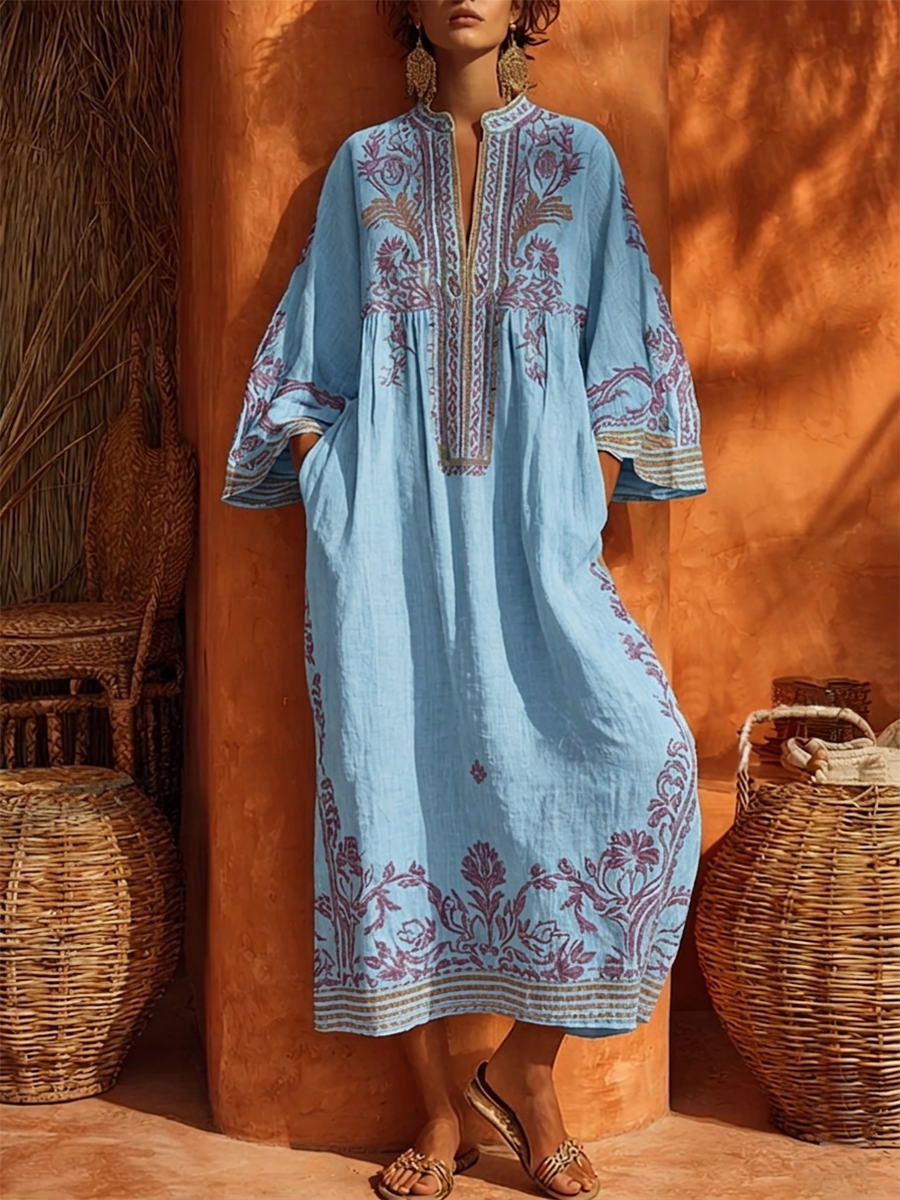 Sariana | Vestido Túnica midi con Mangas 3/4 y Bordados