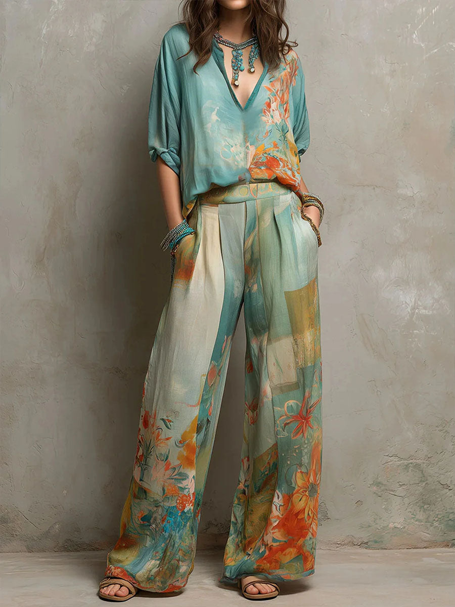 Chiaran  | Conjunto de dos Piezas con Estampado Floral y Cuello en V