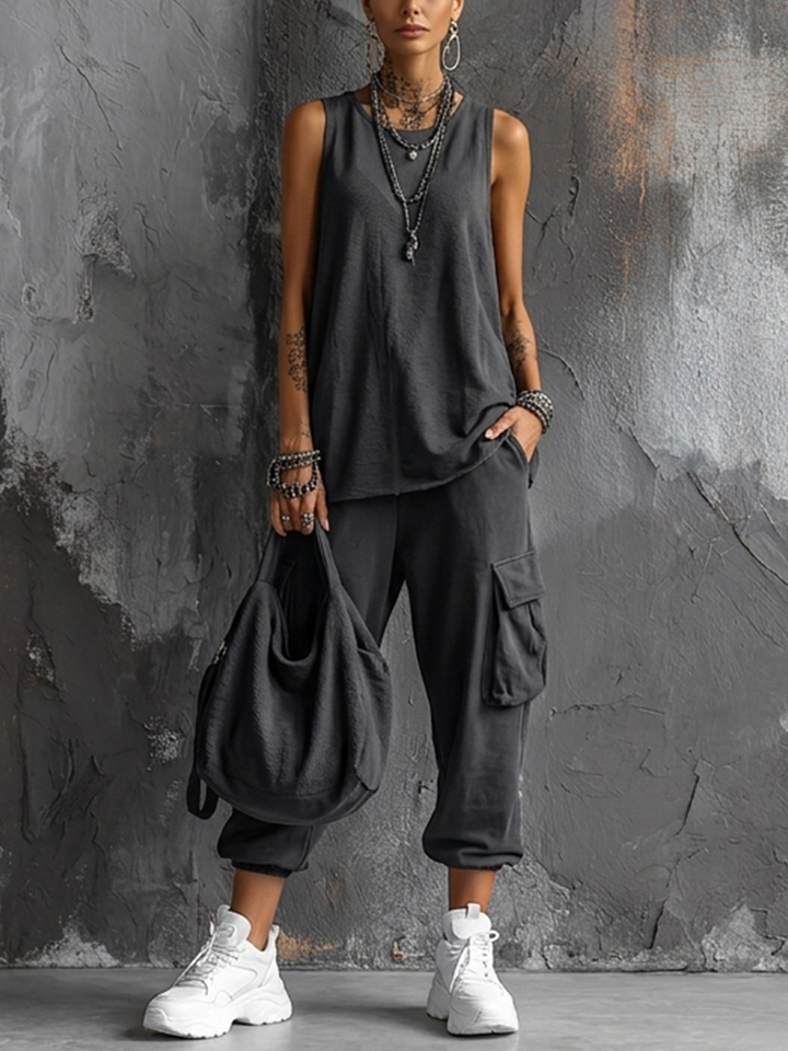 Ashlea | Conjunto de top sin Mangas de Corte Holgado y Pantalones Joggers Cargo