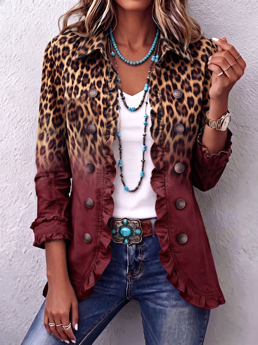 Vendela | Blazer de Ruffle con Estampado de Leopardo