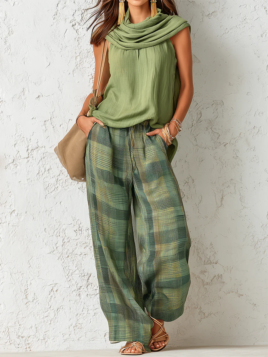 Nidya | Conjunto de top Verde sin Mangas y Pantalones