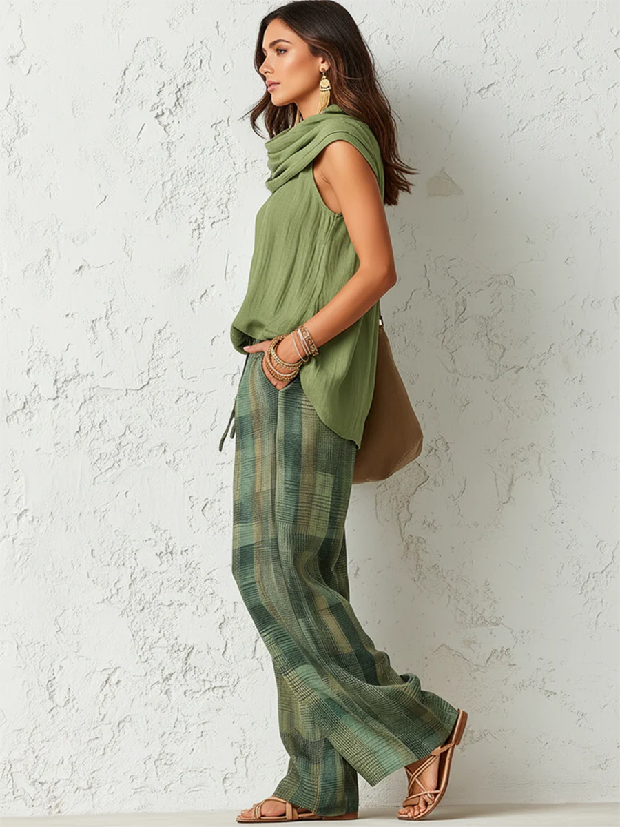 Nidya | Conjunto de top Verde sin Mangas y Pantalones