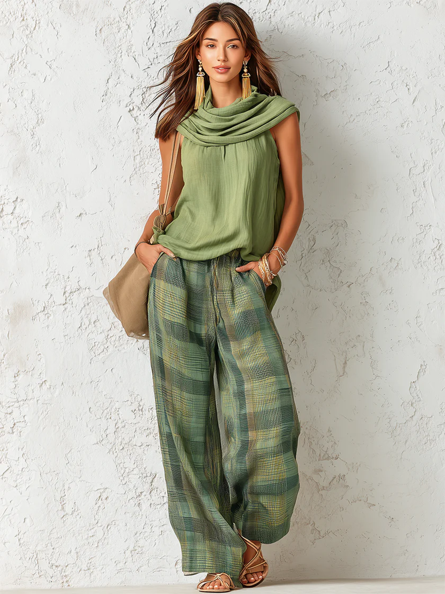 Nidya | Conjunto de top Verde sin Mangas y Pantalones