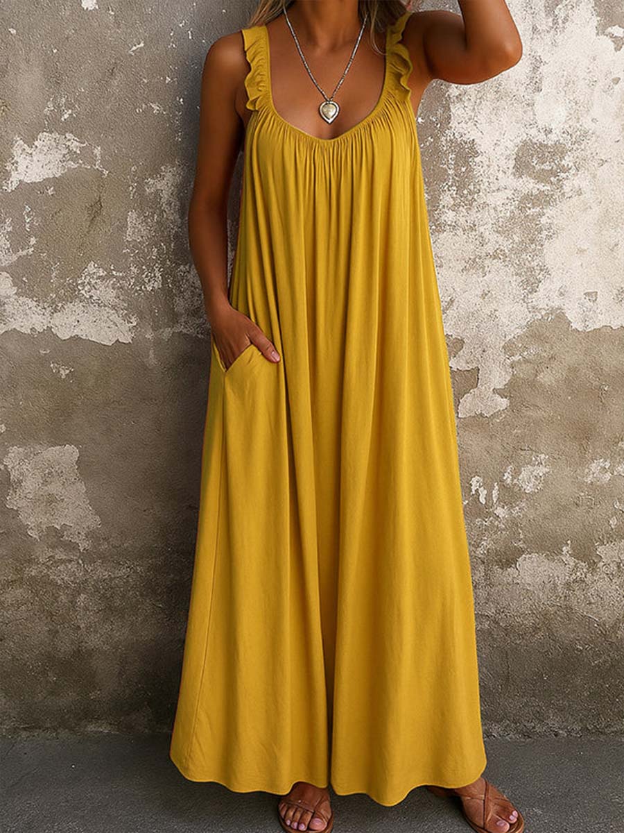 Nadjaa | Vestido Largo Fluido Con Tirantes De Volantes