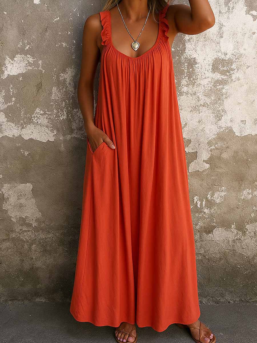 Nadjaa | Vestido Largo Fluido Con Tirantes De Volantes