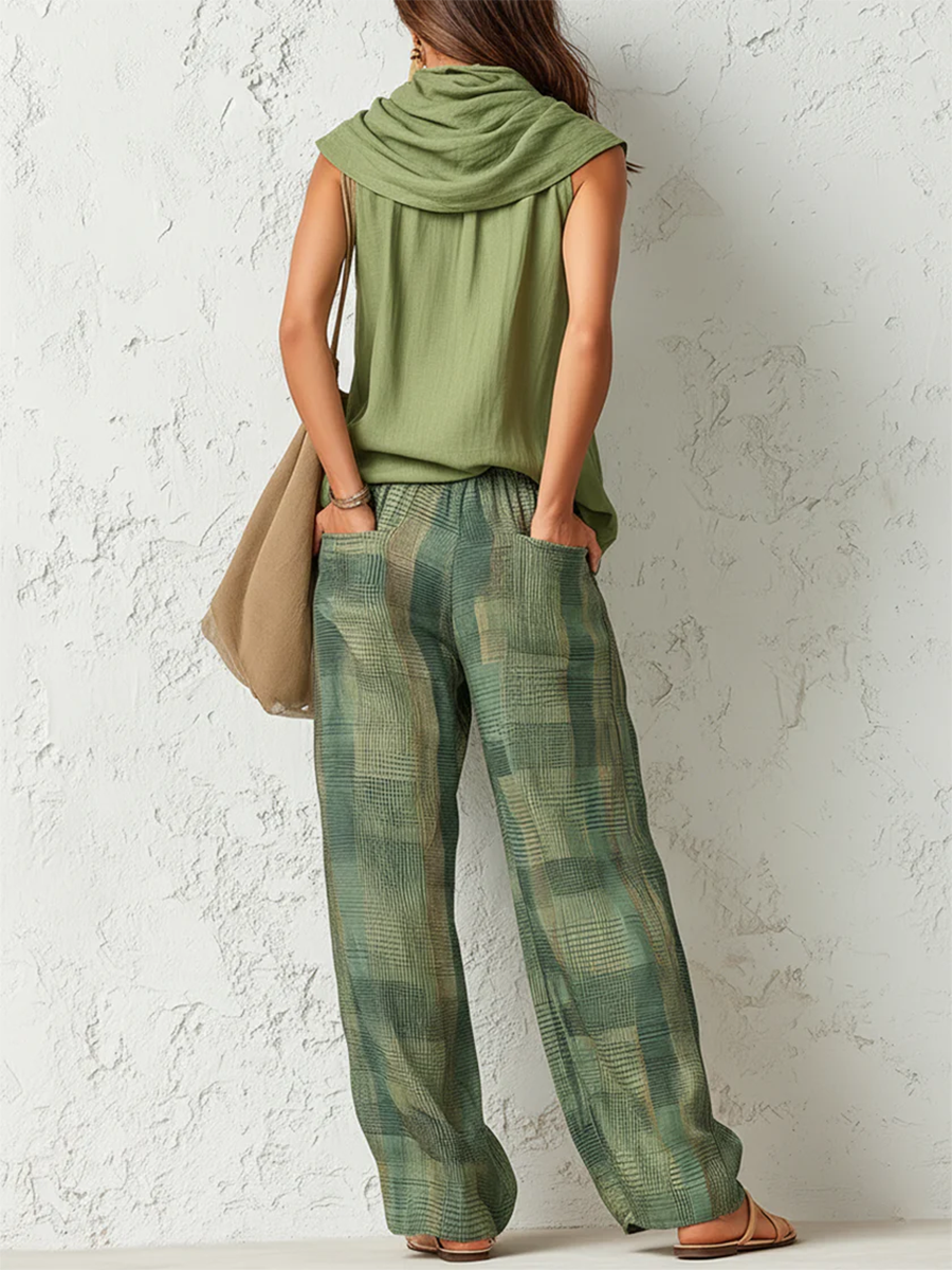 Nidya | Conjunto de top Verde sin Mangas y Pantalones