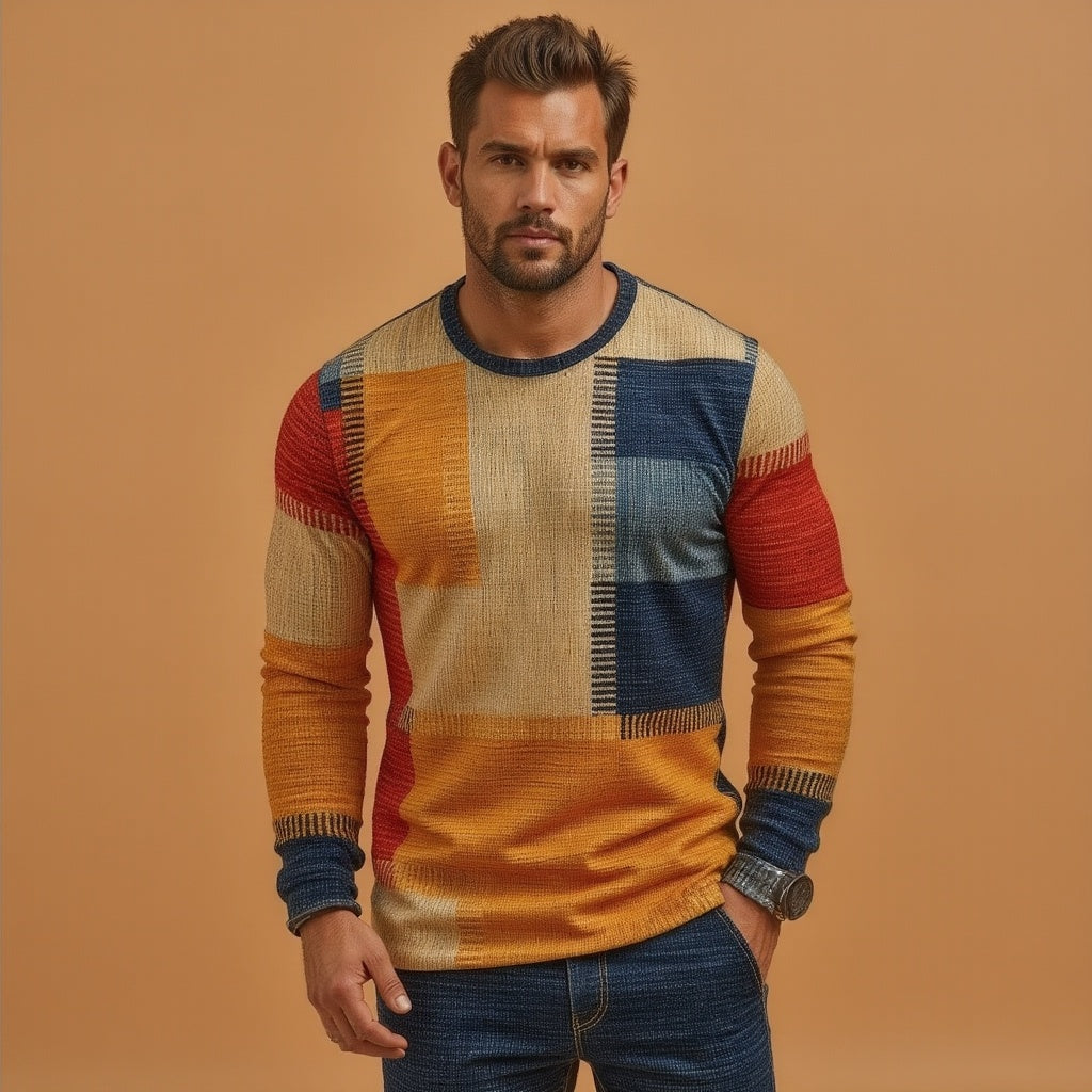 Cyprian | Camiseta Henley De Manga Larga Con Diseño Patchwork