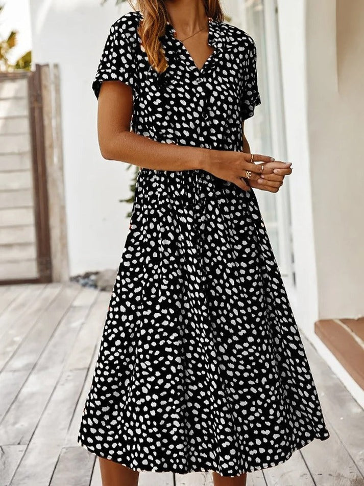 Carine | Vestido Estampado de Manga Corta Cuello V