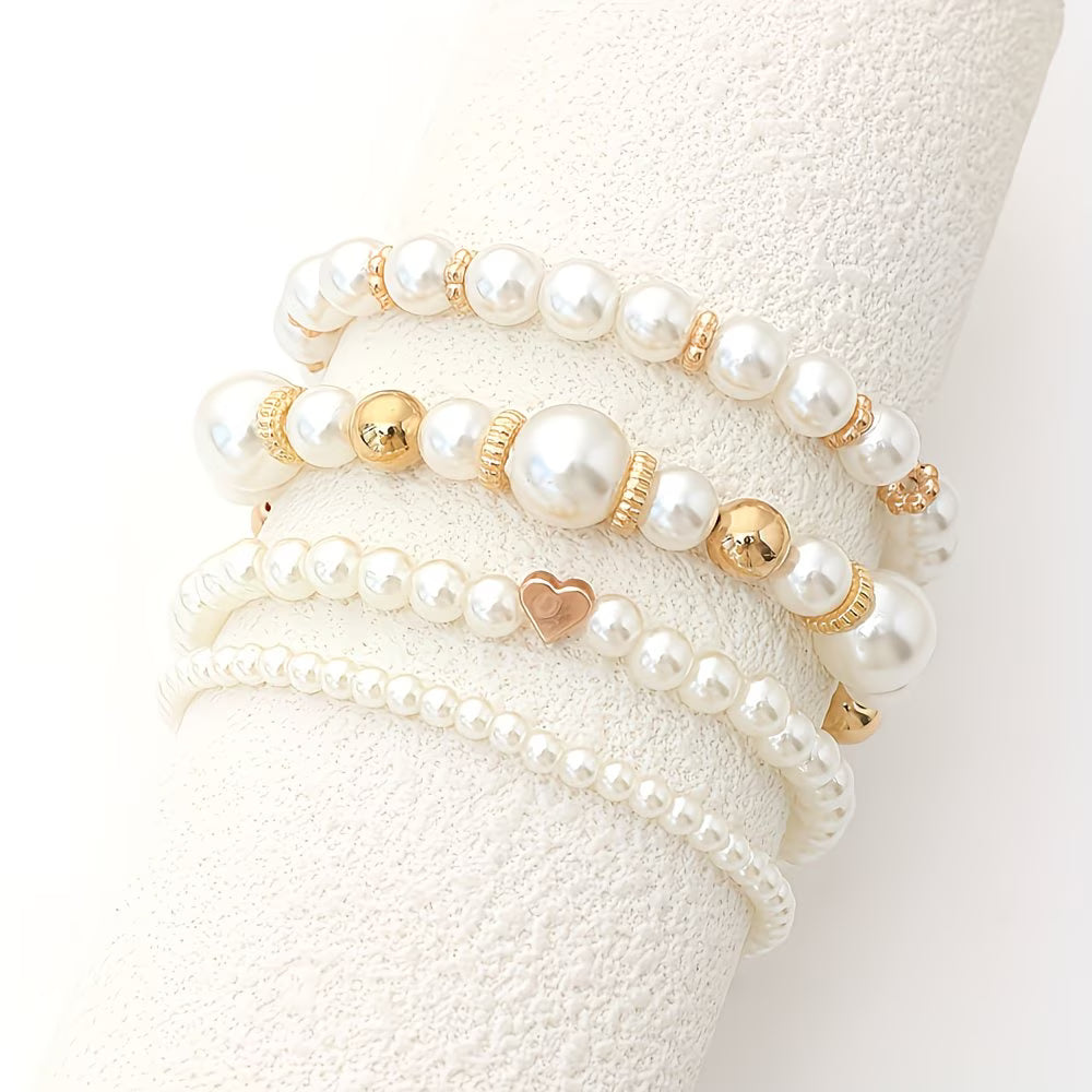 Adelen | Conjunto De Pulseras en Capas Con Cuentas De Perlas, Color Dorado