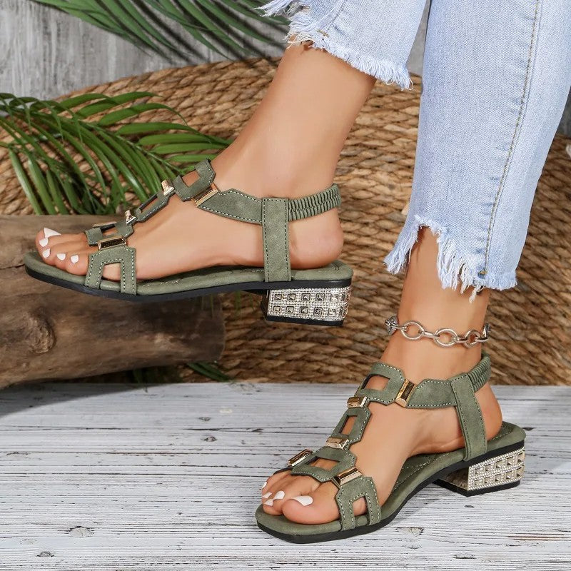 Tashaa | Sandalias De Tacón Grueso Con Tiras Geométricas