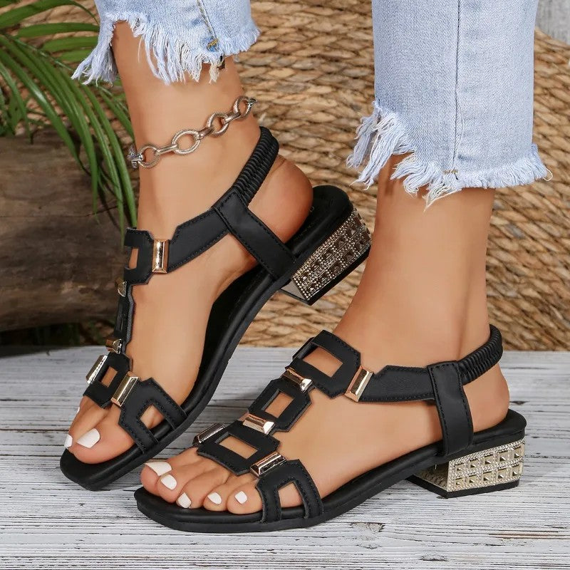 Tashaa | Sandalias De Tacón Grueso Con Tiras Geométricas