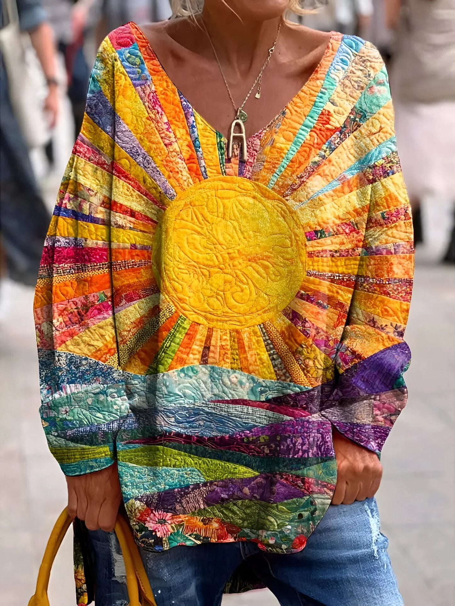 Elisa | Blusa De Manga Larga Con Cuello en V Y Estampado Multicolor