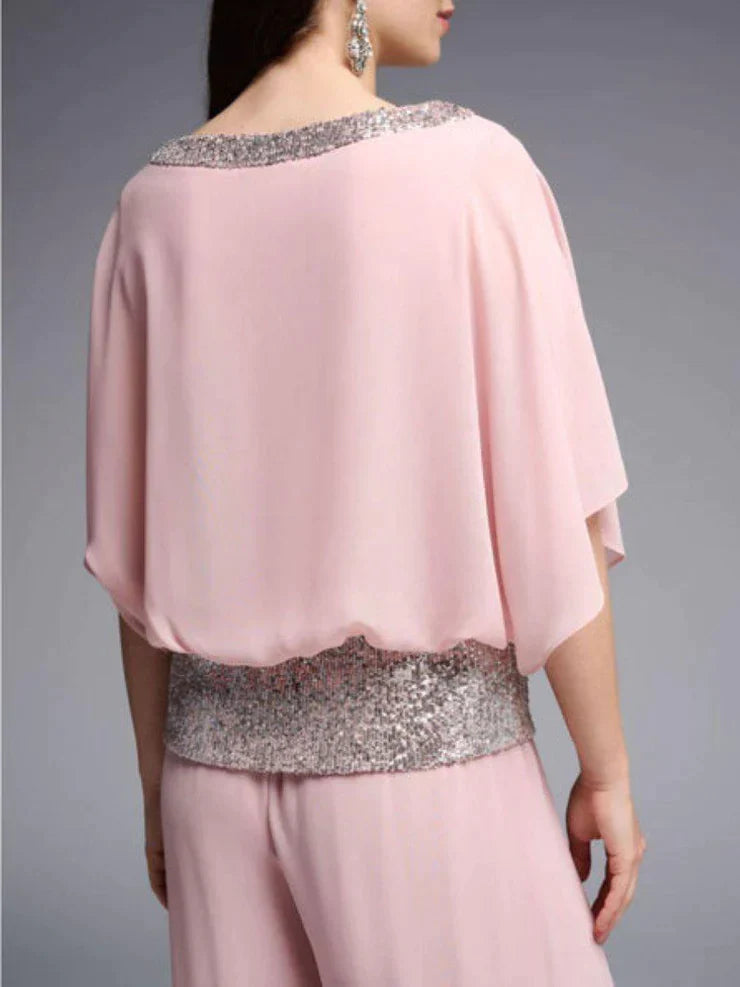 Grezzja | Conjunto Rosa Con Lentejuelas Y Pantalón