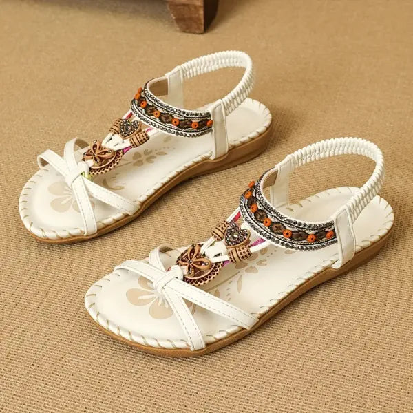 Camila | Sandalias Planas Con Tiras Elásticas Y Abalorios De Estilo Bohemio