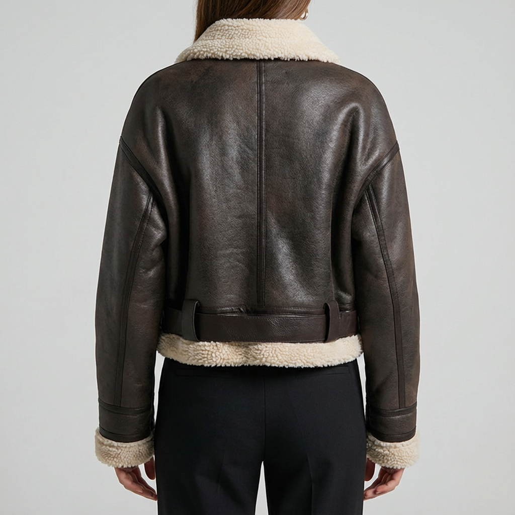 Greetje | Chaqueta con Acabado de Cuero y Cinturón