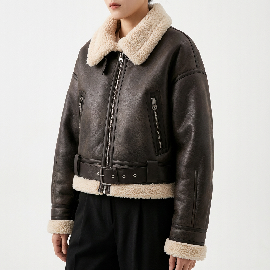 Greetje | Chaqueta con Acabado de Cuero y Cinturón