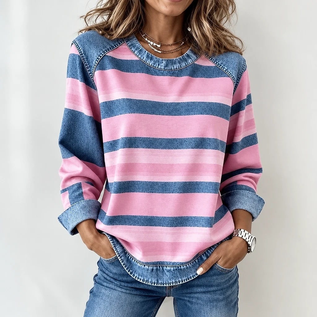 Raylena | Sudadera a Rayas con Mangas Estilo Denim