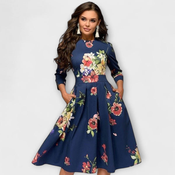 Jeri | Vestido Midi Con Estampado Floral Y Manga Tres Cuartos