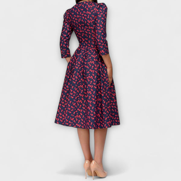 Jeri | Vestido Midi Con Estampado Floral Y Manga Tres Cuartos