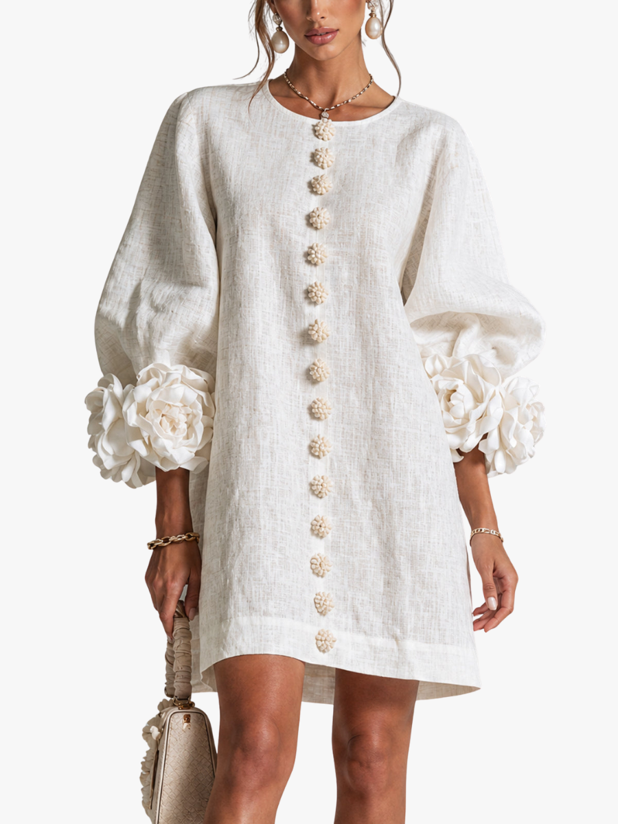 Nursel | Vestido Mini A-Line con Puños Florales