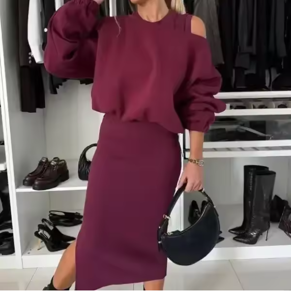 Martha | Conjunto De Falda Con Top De Manga Larga Y Hombros Al Aire