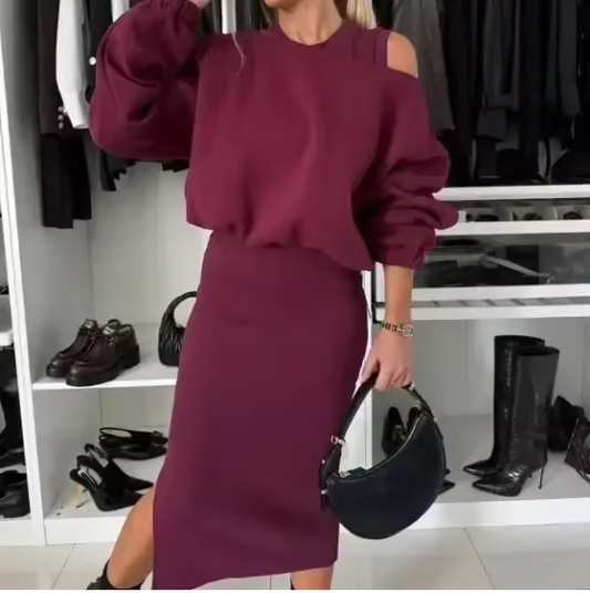 Martha | Conjunto De Falda Con Top De Manga Larga Y Hombros Al Aire