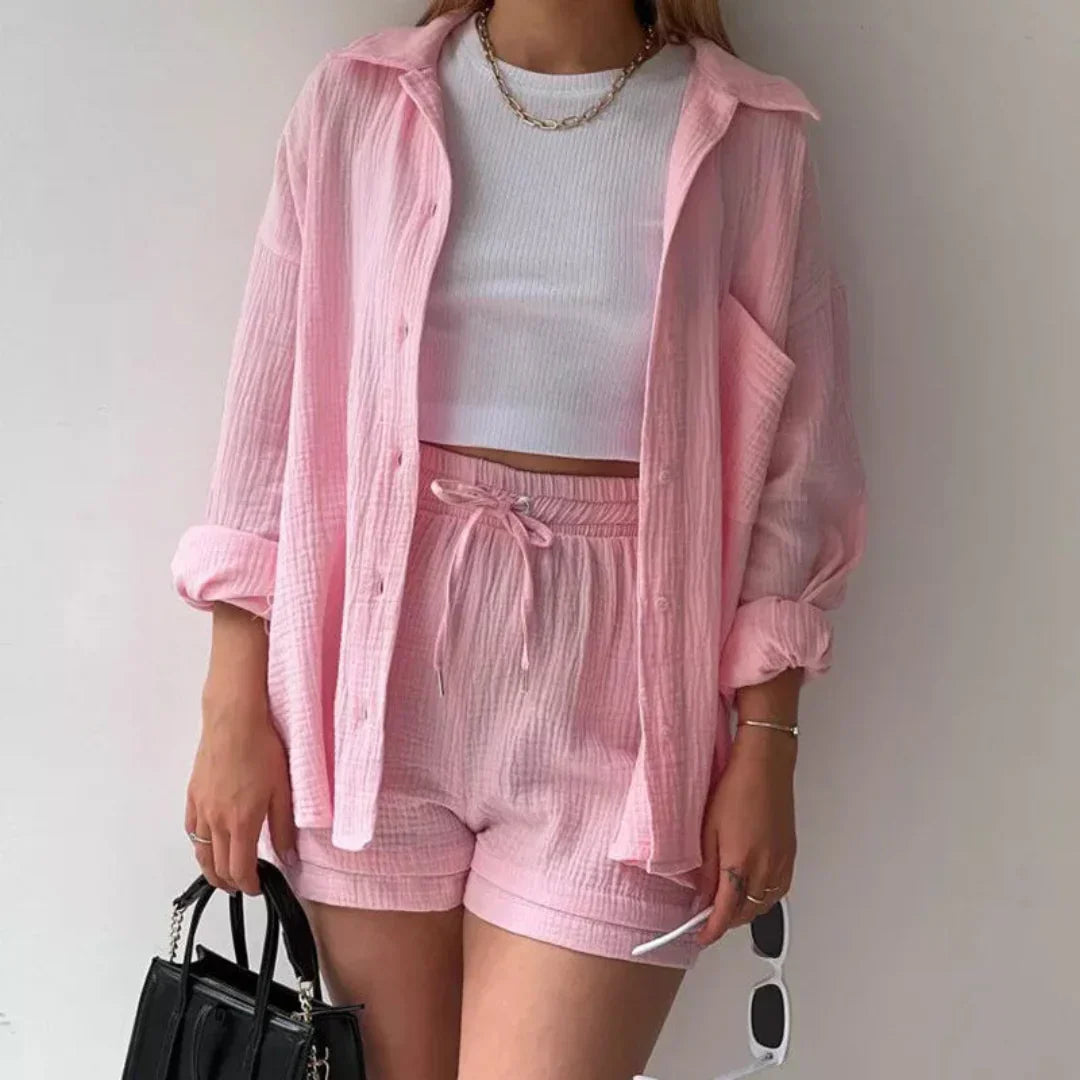 Katelyn | Conjunto Texturizado de Camisa y Shorts
