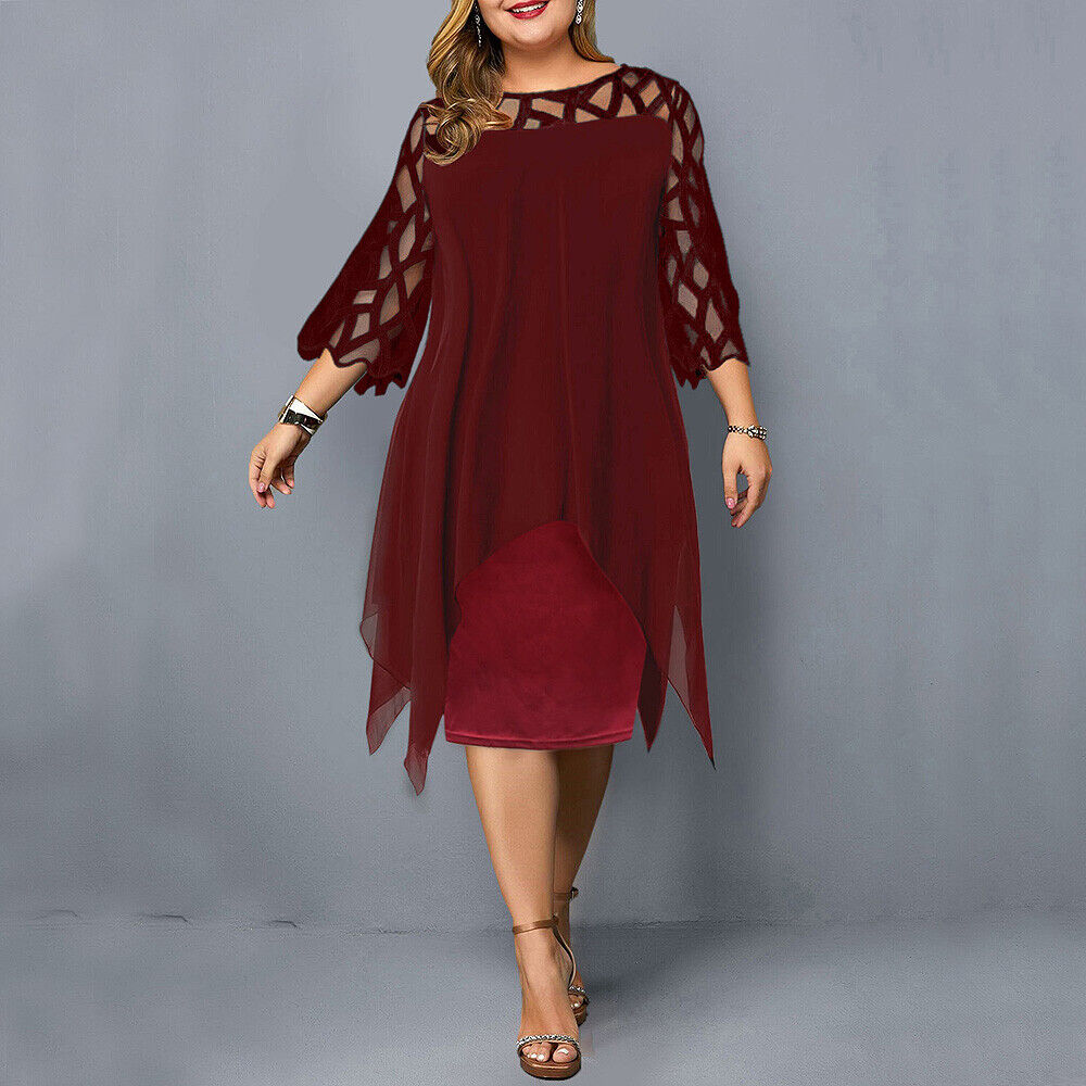 Krezia | Vestido Midi De Talla Grande Con Mangas De Malla
