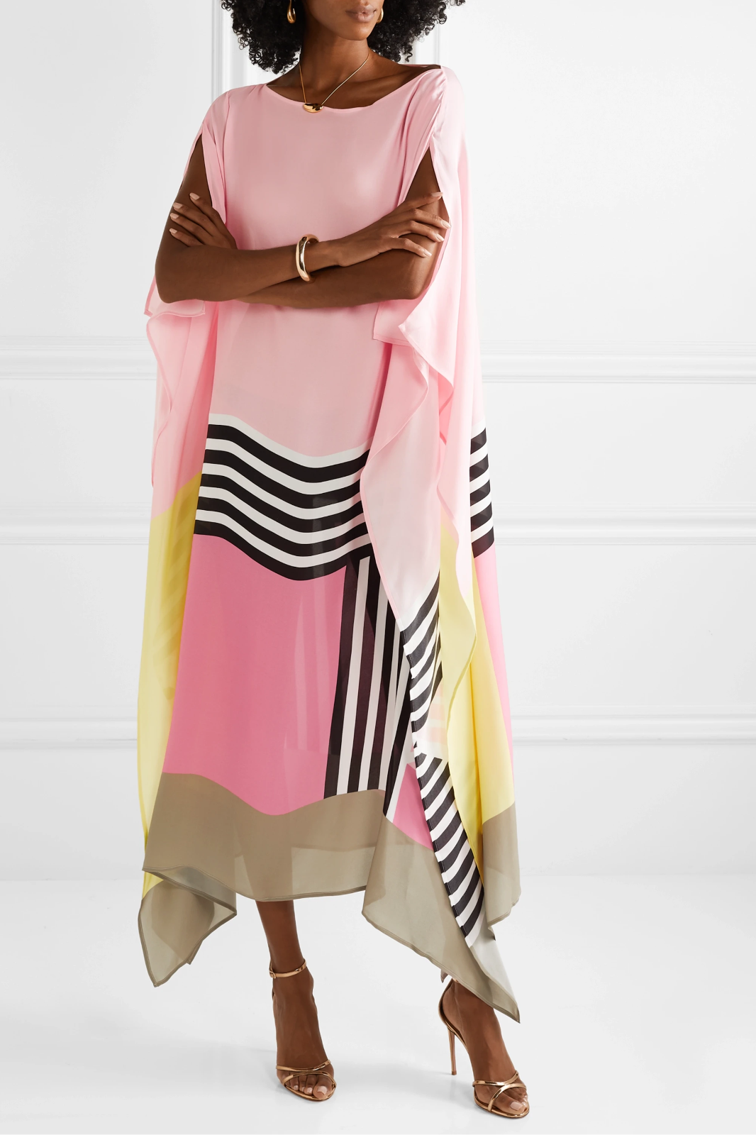 Shraddha | Vestido Maxi Caftán Con Estampado de Rayas Patchwork