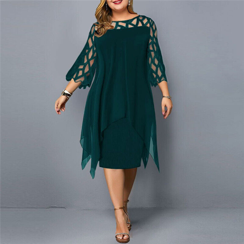 Krezia | Vestido Midi De Talla Grande Con Mangas De Malla