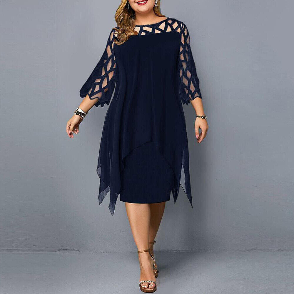 Krezia | Vestido Midi De Talla Grande Con Mangas De Malla
