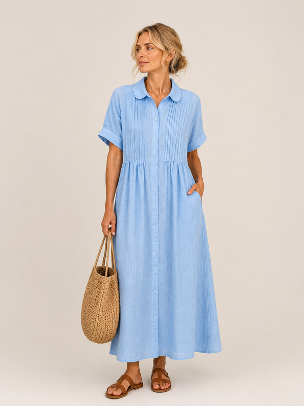 Anjali | Vestido Camisero Midi de Manga Corta Con Botones en la Parte Delantera