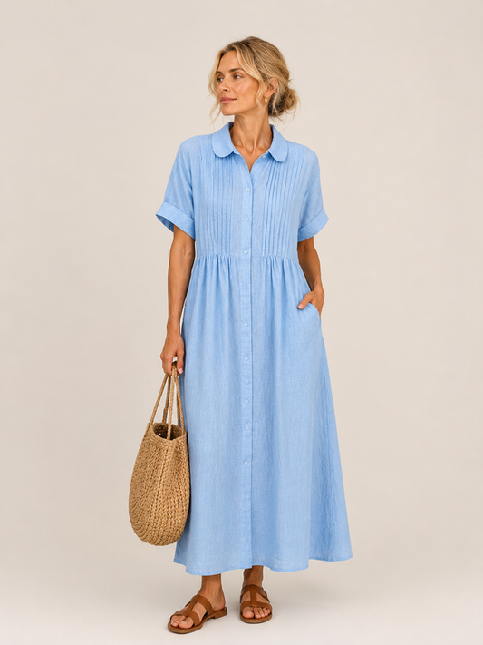 Anjali | Vestido Camisero Midi de Manga Corta Con Botones en la Parte Delantera