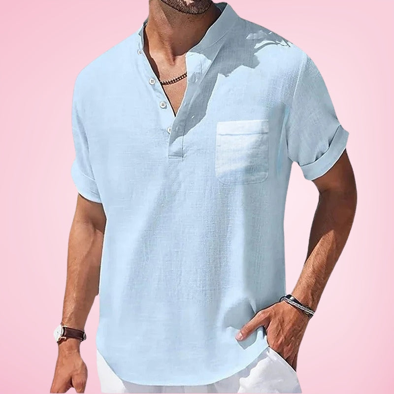 Nestor | Camisa Henley De Manga Corta Con Bolsillo Para Hombre